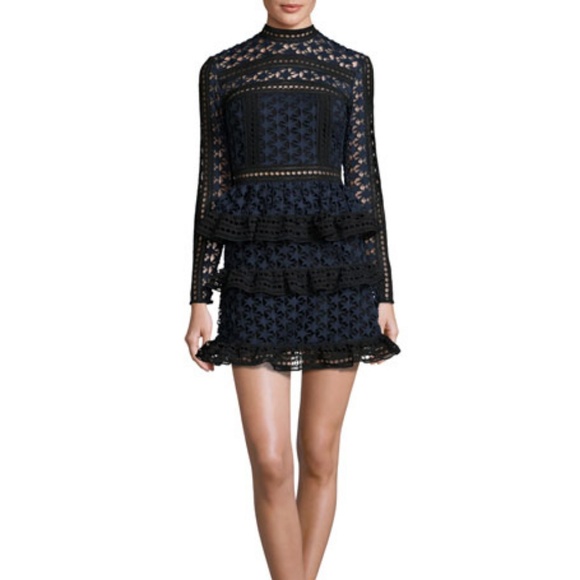 Self-Portrait Dresses & Skirts - SELF PORTRAIT Navy Star Lace Mini Dress Sz 10